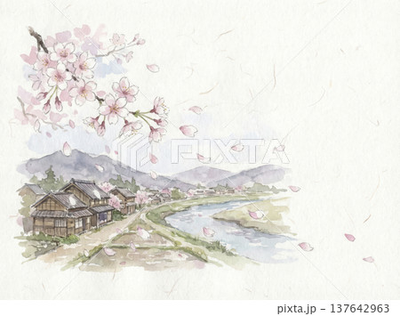 水彩画　手描き　桜 137642963