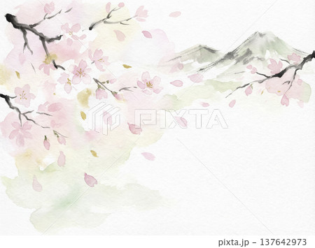 水彩画　手描き　桜 137642973