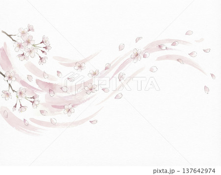 水彩画　手描き　桜 137642974