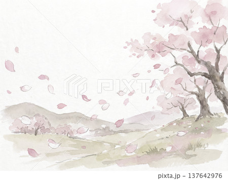 水彩画　手描き　桜 137642976
