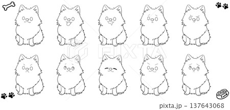 色んな表情のポメラニアンの線画イラストセット 137643068