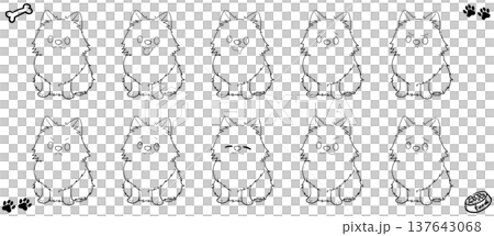 色んな表情のポメラニアンの線画イラストセット 137643068
