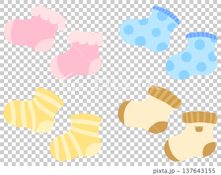 子ども用靴下のイラストセット ベクター素材 137643155