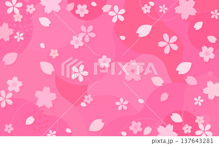 ピンクのポップな桜背景6_横 137643281