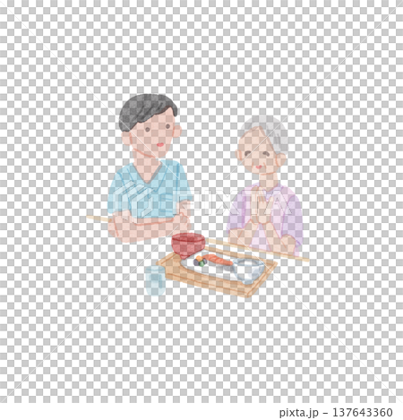 お婆さんの食事介護のイラスト 137643360