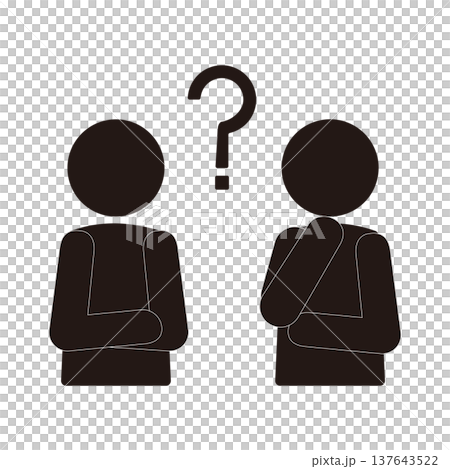 pictogram of a thinking pose and a question mark pictogram of a thinking pose and a question mark 137643522