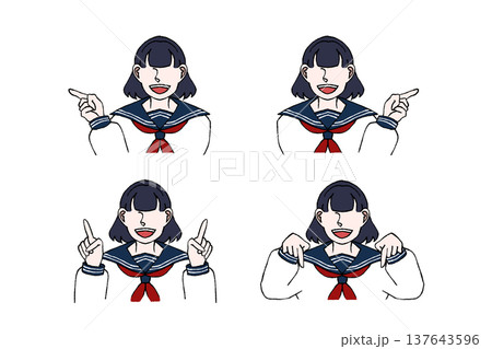 女子高生 学生 制服 指差し 案内 上下左右 ポーズ イラスト 女子高生 学生 制服 指差し 案内 上下左右 ポーズ イラスト 137643596