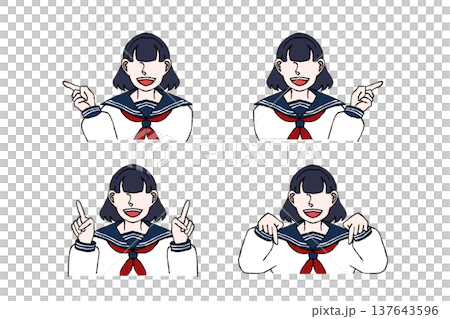 女高中生，學生，制服，指向，引導，上，下，左，右，姿勢，插圖 137643596