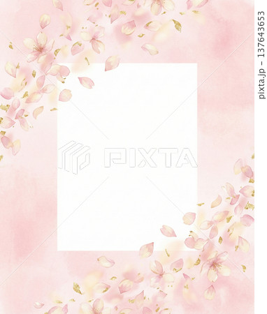 桜の花びらが舞う水彩フレーム 春の背景素材 137643653