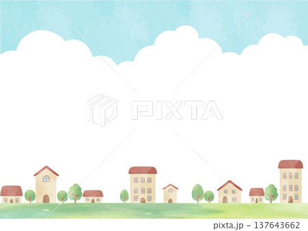 青空と雲の下に並ぶ街並みと家の風景背景｜街,家,空,自然 137643662