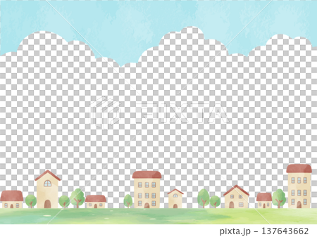 青空と雲の下に並ぶ街並みと家の風景背景｜街,家,空,自然 137643662