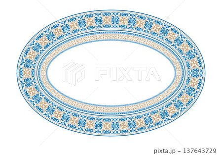 Oriental vector damask pattern. Talavera pottery. Azulejos portugal. Turkish ornament. Spanish porcelain. Ceramic tableware. Oriental plate with arabesques and floral pattern, ceramic, embroidery Oriental vector damask pattern. Talavera pottery. Azulejos portugal. Turkish ornament. Spanish porcelain. Ceramic tableware. Oriental plate with arabesques and floral pattern, ceramic, embroidery 137643729