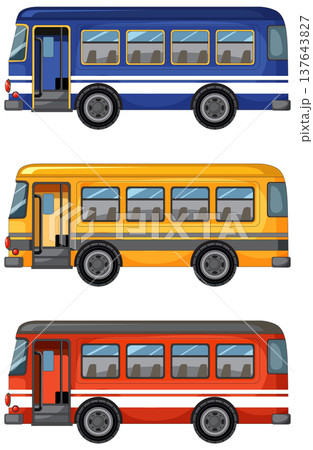 Colorful City Buses Side View Vector Set 137643827