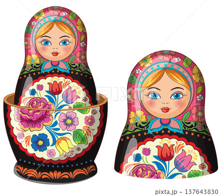 Traditional Russian Matryoshka Dolls with Floral Patterns Traditional Russian Matryoshka Dolls with Floral Patterns 137643830