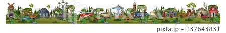 Colorful Amusement Park Panorama with Rides and Attractions Colorful Amusement Park Panorama with Rides and Attractions 137643831