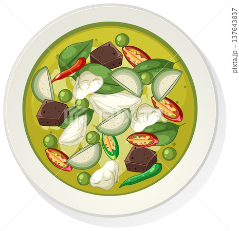 Thai Green Curry with Vegetables and Tofu in Bowl 137643837