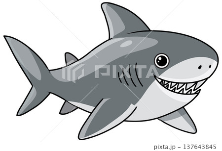 Cute Cartoon Great White Shark Vector Illustration on White Background 137643845