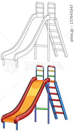 Children's Playground Slide Vector Illustration with Outline and Color Children's Playground Slide Vector Illustration with Outline and Color 137643847