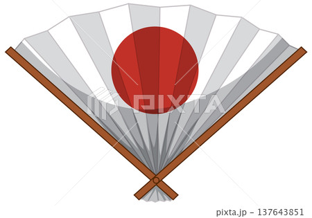 Traditional Japanese Folding Fan with Rising Sun Motif 137643851