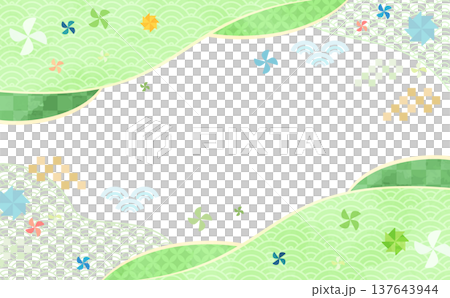 Simple watercolor-style Japanese pattern frame for Children's Day 2_No text_Horizontal 137643944