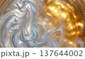 Abstract gold and silver swirl with metallic shimmer and glossy highlights, creative macro art. Gold, silver, swirl, metallic, macro, abstract, glossy. 137644002