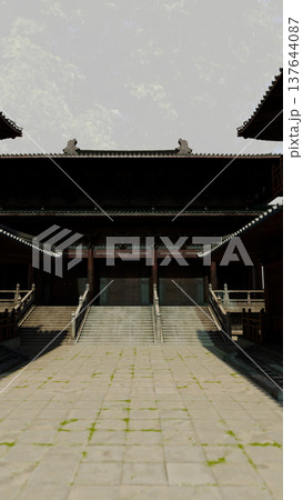 Chinese Old Building, A stunning 3D rendered illustration of a traditional Chinese old building, capturing rich cultural heritage and architectural beauty, perfect for cultural documentary. 137644087