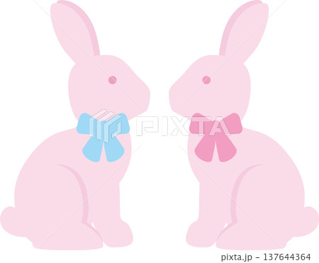 イースターのチョコレートウサギ。リボンをつけたペアのうさぎのイラスト。 137644364