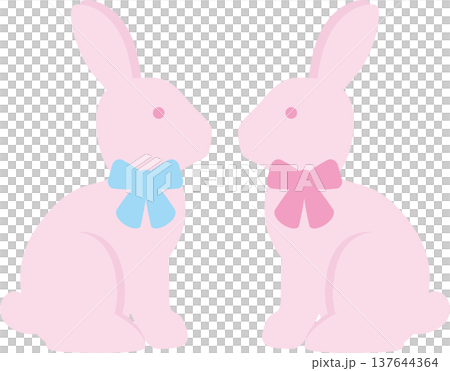 イースターのチョコレートウサギ。リボンをつけたペアのうさぎのイラスト。 137644364