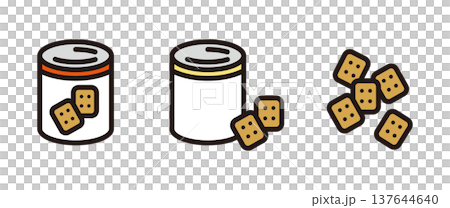 罐頭和硬餅乾的圖示。應急食品。 罐頭和硬餅乾的圖示。應急食品。 137644640