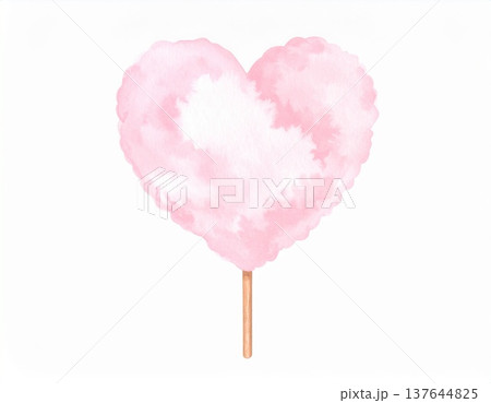 ハート型のふわふわのわたあめ　かわいいパステルピンクのスイーツ 137644825