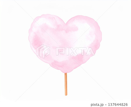 ハート型のふわふわのわたあめ かわいいパステルピンクのスイーツ ハート型のふわふわのわたあめ かわいいパステルピンクのスイーツ 137644826