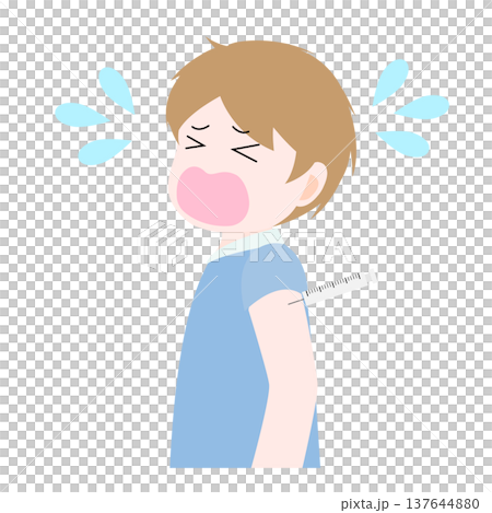 男孩因害怕打針而哭泣的插圖。 137644880