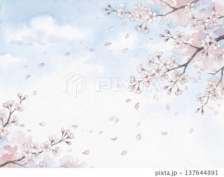 水彩画　青空と桜 137644891