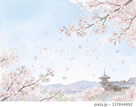 水彩画 青空と桜 水彩画 青空と桜 137644892