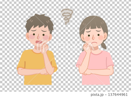 憂心忡忡的男孩和女孩的插圖 憂心忡忡的男孩和女孩的插圖 137644961