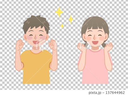 兒童擺出勝利姿勢的插圖（上半身） 137644962