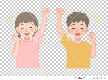 Illustration of a child making a victory pose (upper body) Illustration of a child making a victory pose (upper body) 137644964