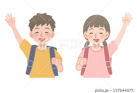 手を上げるランドセルを背負った小学生のイラスト 手を上げるランドセルを背負った小学生のイラスト 137644975
