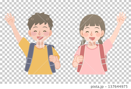 手を上げるランドセルを背負った小学生のイラスト 手を上げるランドセルを背負った小学生のイラスト 137644975