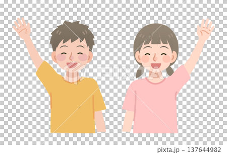 笑顔で手を振る子供のイラスト 137644982