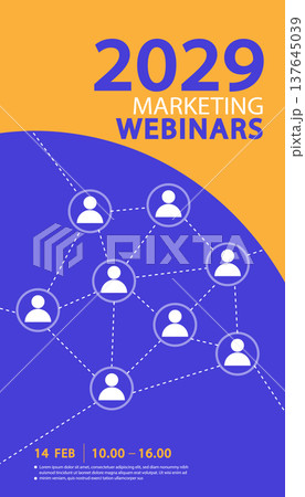 Boost your professional network with this marketing webinar banner. Featuring a social connection graphic, this modern design represents digital networking, business growth, and global outreach. 137645039