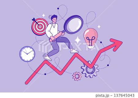 Professional exploring new opportunities with idea light bulb and target icons. Creative concept for market research data analysis and strategic planning to achieve financial success. Professional exploring new opportunities with idea light bulb and target icons. Creative concept for market research data analysis and strategic planning to achieve financial success. 137645043