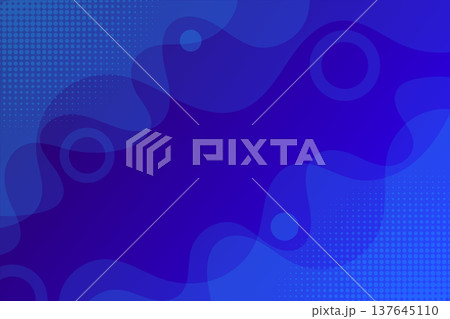 Modern abstract background featuring deep blue fluid waves and translucent geometric rings. This dynamic design includes subtle halftone dot textures creating a sense of digital innovation and profess 137645110