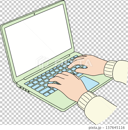 Minimalist Hand Drawn Illustration of Hands Typing on a Green Laptop Keyboard for Work From Home, Remote Study, and Digital Productivity Concept Minimalist Hand Drawn Illustration of Hands Typing on a Green Laptop Keyboard for Work From Home, Remote Study, and Digital Productivity Concept 137645116