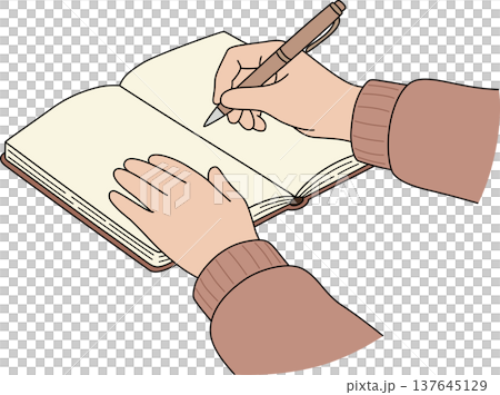 Minimalist Hand Drawn Illustration of Hands Writing in a Blank Notebook with a Pen on Black Background for Journaling, Studying, and Creative Work Concept Minimalist Hand Drawn Illustration of Hands Writing in a Blank Notebook with a Pen on Black Background for Journaling, Studying, and Creative Work Concept 137645129