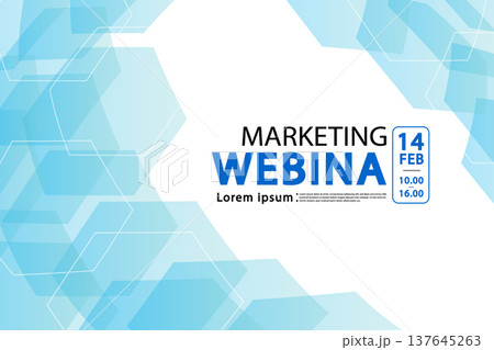 Blue and white abstract background template for marketing webinars featuring date and time details for corporate event marketing and online workshop promotion 137645263