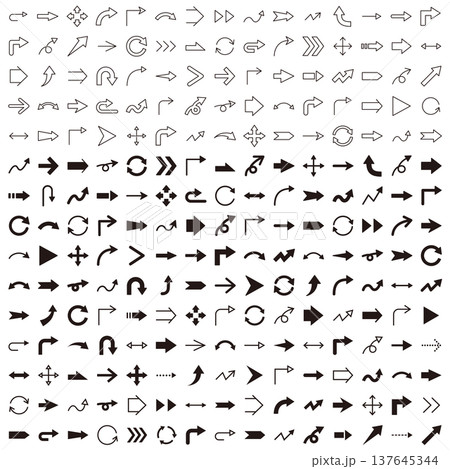 矢印のベクターイラストセット。アイコン、シンプル、線画 137645344