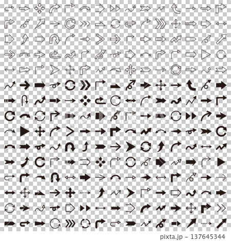 矢印のベクターイラストセット。アイコン、シンプル、線画 137645344