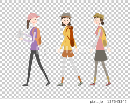 Young women hiking while chatting Young women hiking while chatting 137645345