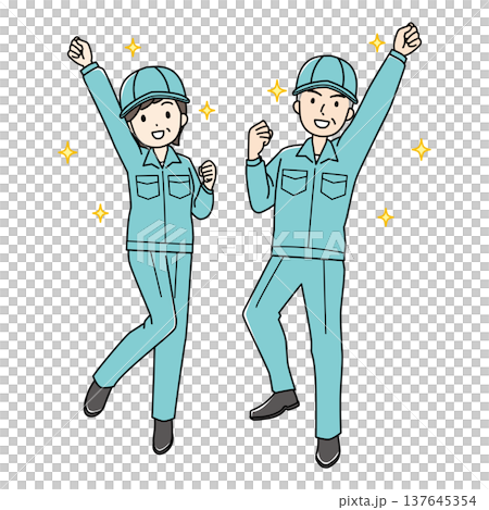 作業着姿の元気なベテラン男女のカラーイラスト(帽子あり) 作業着姿の元気なベテラン男女のカラーイラスト(帽子あり) 137645354